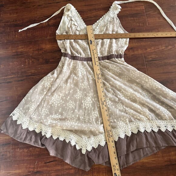 Ryu Womens Dress Sz Large Brown Floral Boho Cottagecore Asymmetrical Hem Country - Picture 10 of 12